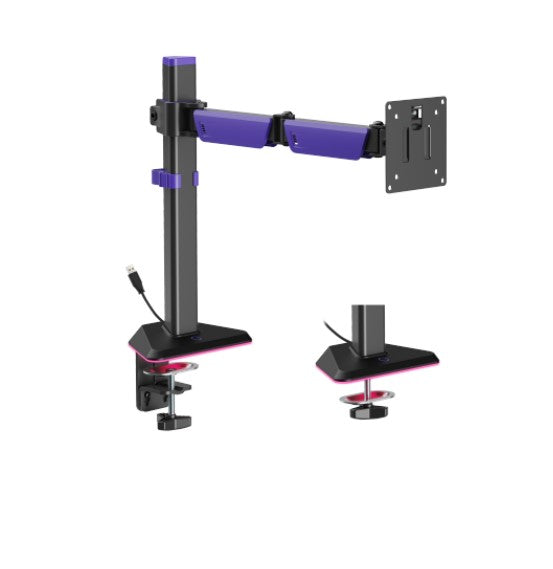 Brateck LDT89-C012L Articulating RGB Lighting Gaming Monitor Arm Matte Black, Fit Screen Size: 17'-40' Up to 12 KG LDT89-C012L