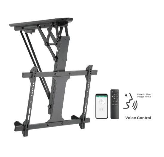 Brateck PLB-M0546AI Smart Flip Down TV Ceiling Mount Powered by TUYA Support most 32' ~ 70' TVs (Black) PLB-M0546AI