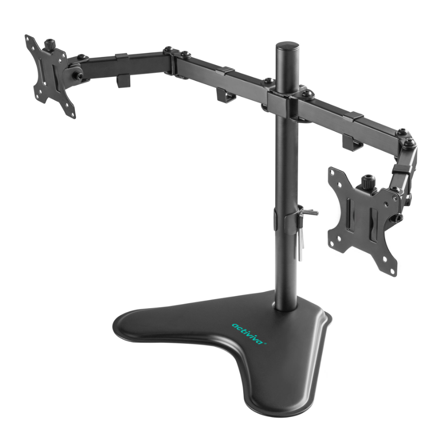 mbeat activiva Dual-Screen Articulating Monitor Arm with Free-Standing Desktop Base provides the perfect solution for ergonomic comfort and workspace ACA-BMA-DFS01K