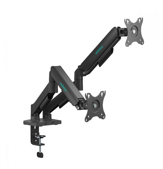 mbeat activiva Ergolife Dual-Screen Gas Spring Monitor Arm allows you to smoothly adjust the height, angle, and tilt of both screens with minimal ACA-MMA-DGC22K