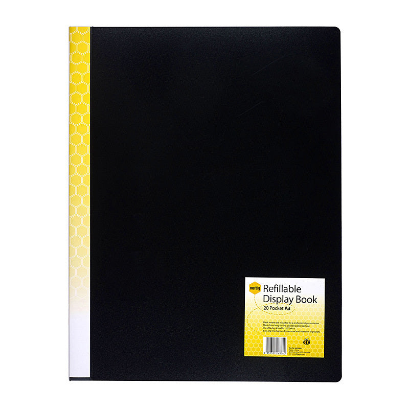Marbig Refillable Display Book A3 20 Pockets Black - 2003402