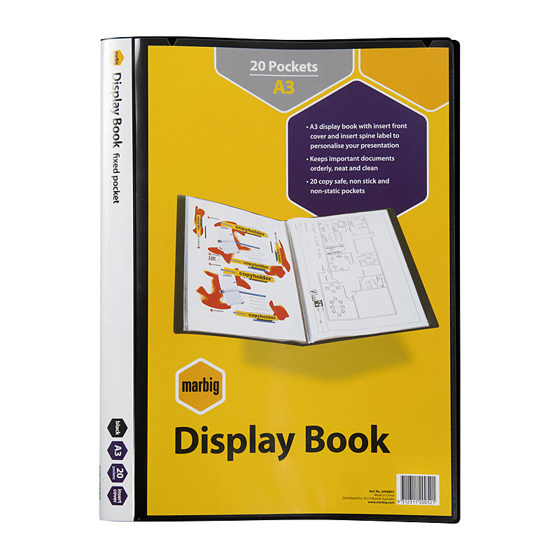 Marbig Non-Refill D/Book A3 20Poc Insert Cover Black - 2008802