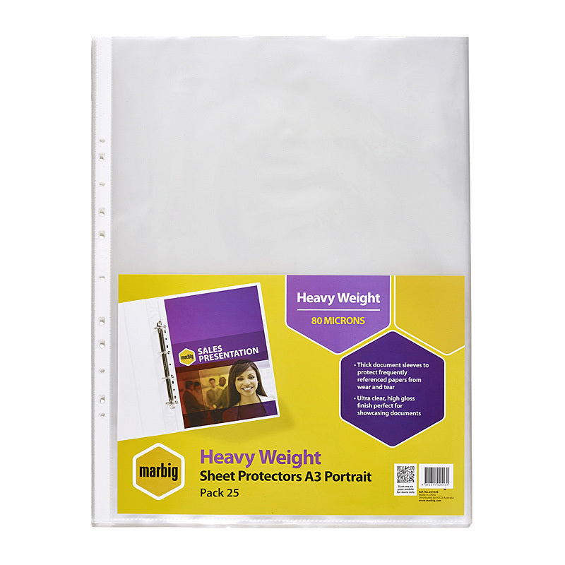 Marbig Sheet Protectors H/Weight A3 Portrait Pk25 - 25103S