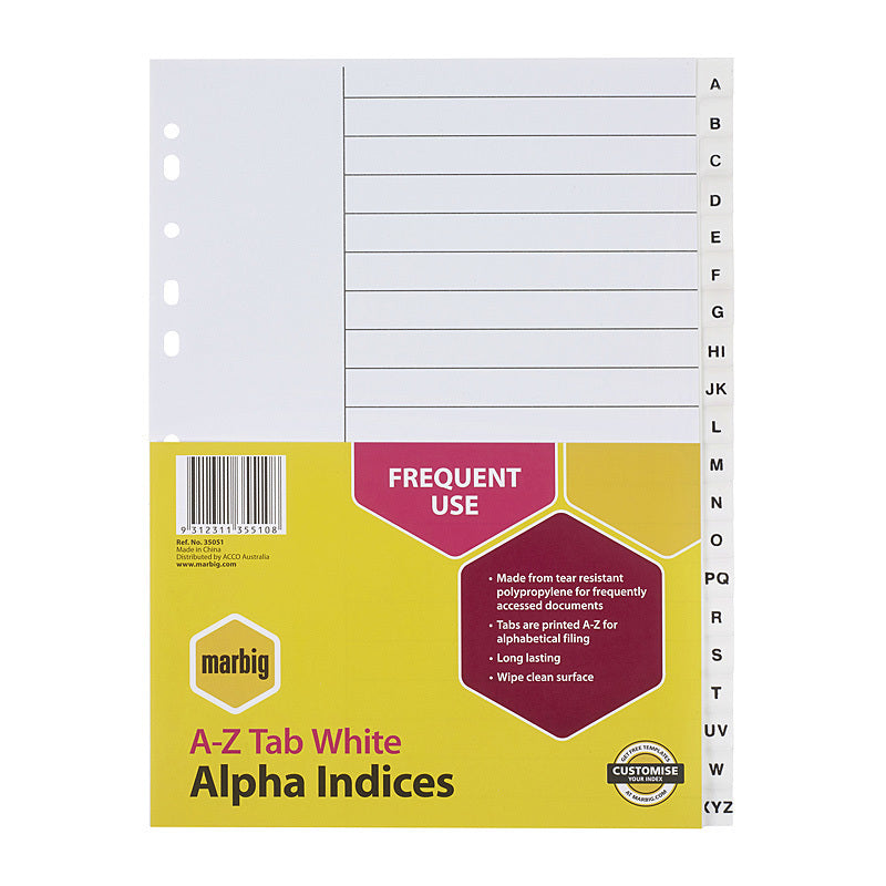 Marbig Indices & Dividers A-Z Tab Pp A4 White - 35051