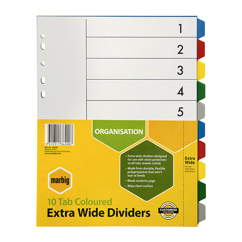Marbig Indices & Dividers 10 Tab Pp A4 Extra Wide - 36200