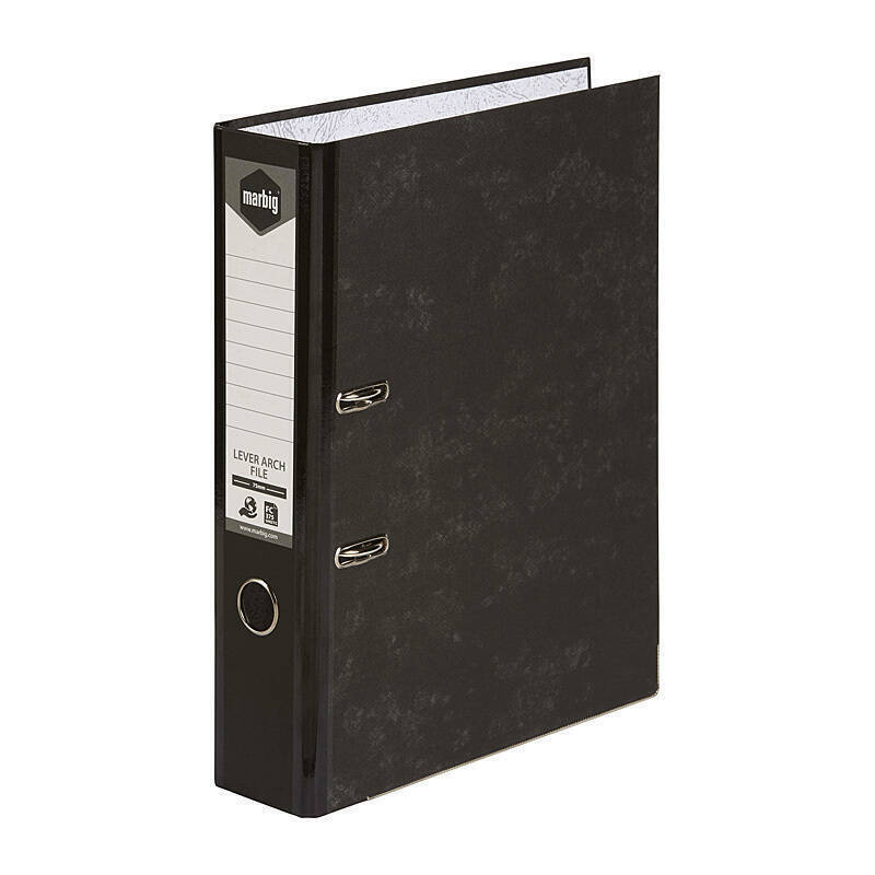 Marbig L/Arch File Foolscap Reinforced Spine Black Mottle - 63075M