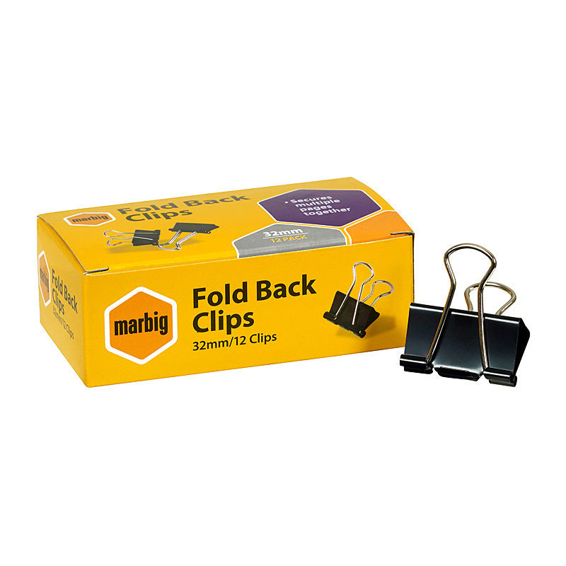 Marbig Fold Back Clips 32mm Box 12 - 87060