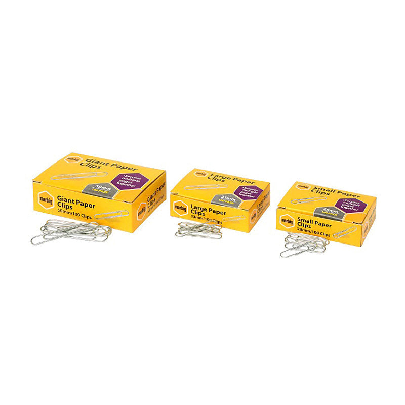 Marbig Paper Clips 33mm Large Box of 100 - 87085