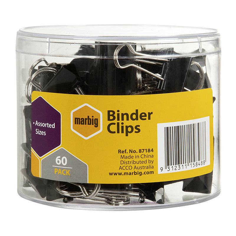 Marbig Binder Clips Binder Clips Asstd Sizes Tub60 - 87184
