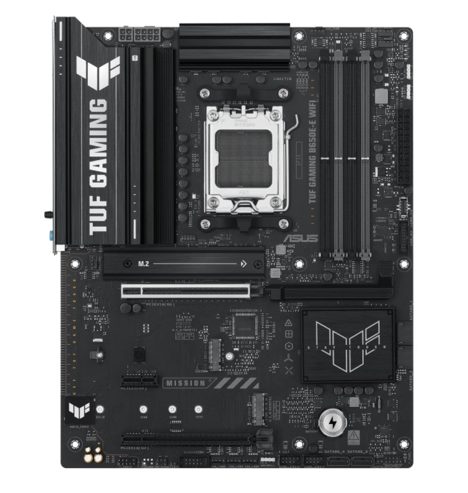 ASUS AMD B650E TUF GAMING B650E-E WIFI (AM5) ATX Motherboard, DDR5(4x), 8+2+1 Power Stages, PCIe 5.0, 3x M.2, Front 10Gbps USB-C, 2.5Gb LAN, Wi-Fi 6E TUF GAMING B650E-E WIFI