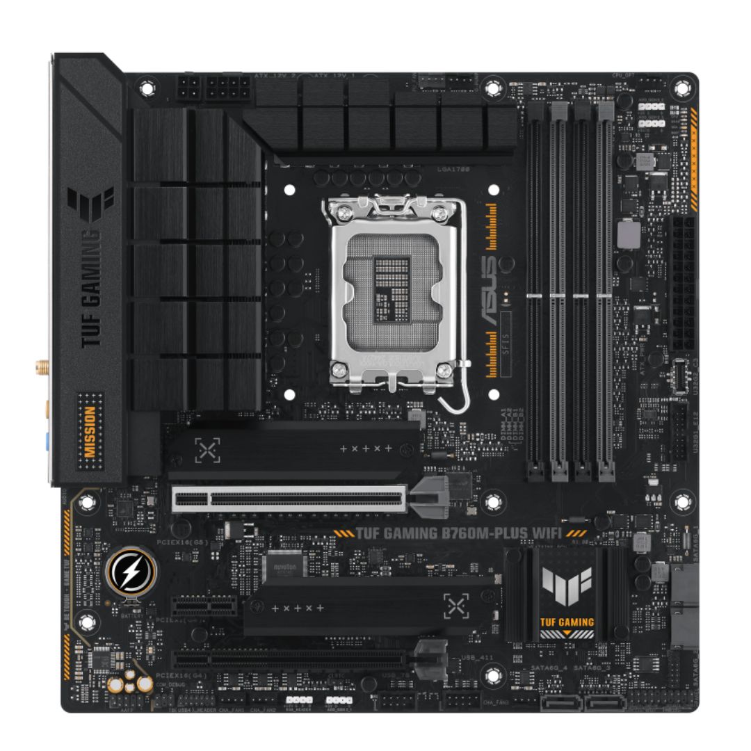 ASUS B760M TUF GAMING B760M-PLUS WIFI II Intel LGA1700 mATX Motherboard 192GB, DDR5, 1 x PCIe 5.0 x16 slot, 3 x M.2 slots, 4 x SATA, 1xHDMI, 1xDP TUF GAMING B760M-PLUS WIFI II