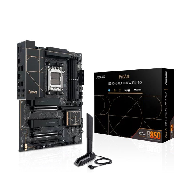 ASUS AMD ProArt B850-CREATOR WIFI NEO, AM5, 4DIMM, 256GB DDR5, 8400+MT/s, 2x PCIe5.0 x16, 3xM.2, WiFi7, dual 5GbE, USB 20Gbps, HDMI2.1, DP1.4 PROART B850-CREATOR WIFI NEO