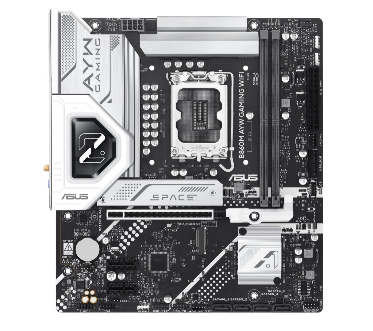 ASUS B860M AYW GAMING WIFI Micro-ATX Motherboard Up to 128GB DDR5 (2x Slots), 1 x PCIe 4.0, 2 x M.2 slots, WiFi 6, B860M AYW GAMING WIFI