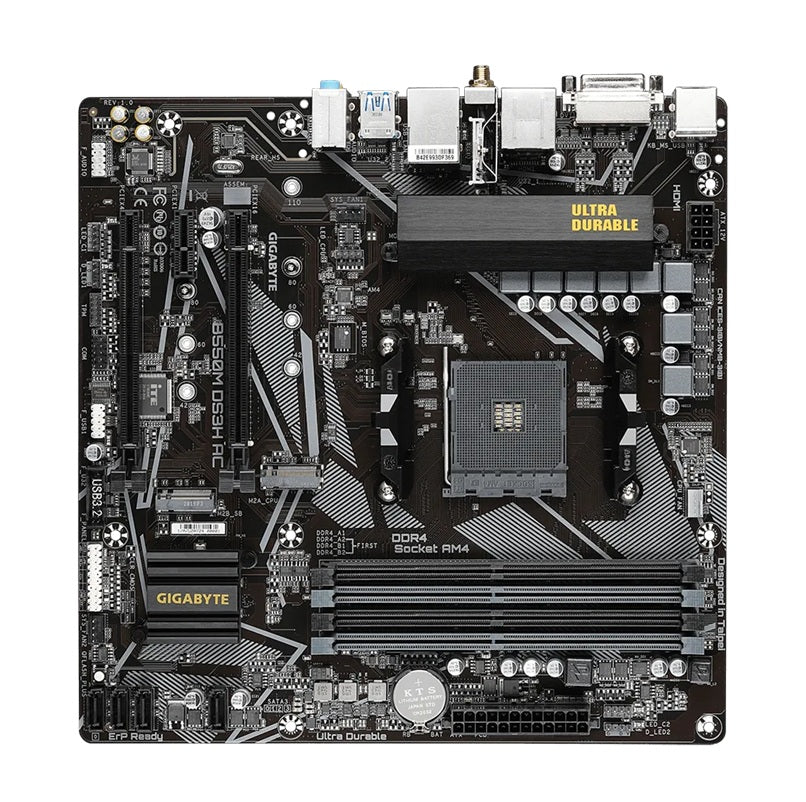 Gigabyte B550M DS3H AC AM4 Ryzen mATX Motherboard, 4x DDR4, 3x PCI-e, 2x M.2, 4x SATA III, RAID 0/1/10, 4x USB 3.2, 4x USB 2.0 B550M DS3H AC R2 1.0