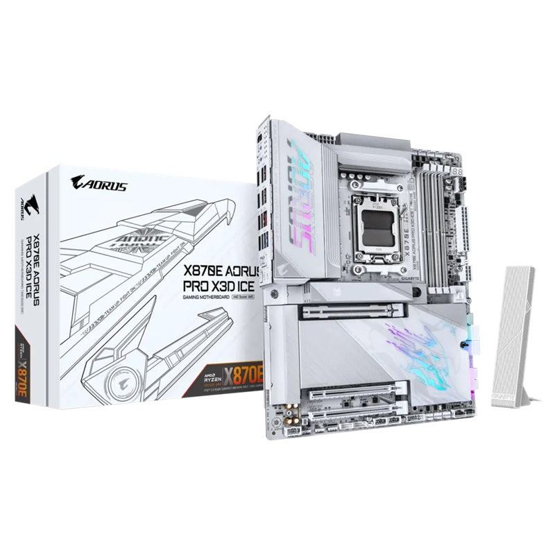 Gigabyte X870E A PRO X3D ICE: AM5, DDR5 256GB, ALC1220, 5GbE LAN, Q-Flash, Smart Backup, GCC, ATX, Win11, Ryzen 7000-9000 X870E A PRO X ICE