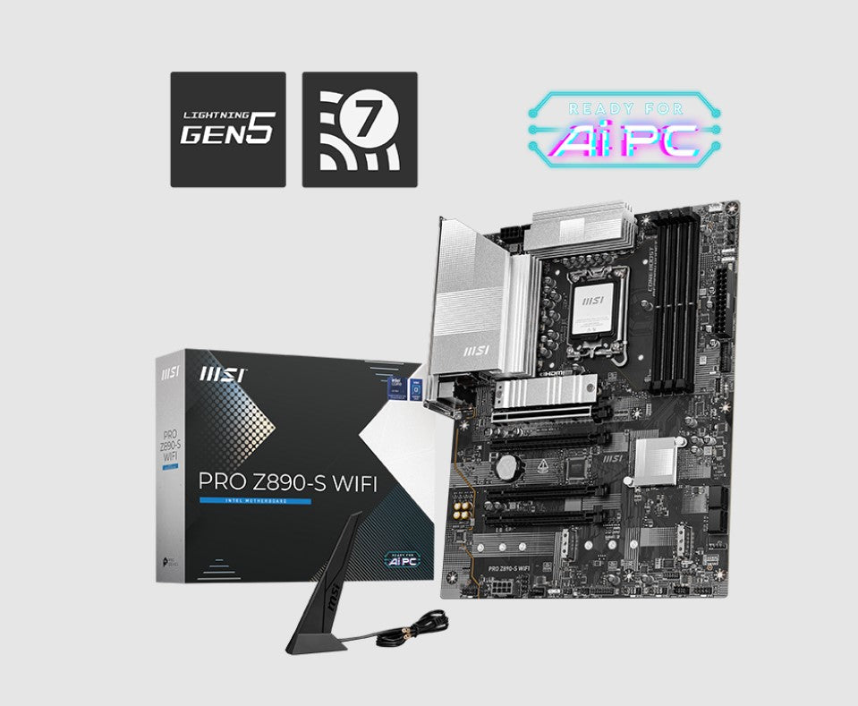 MSI PRO Z890-S WIFI, INTEL Z890, 4x DDR5 256GB, 1x HDMI, 4x PCI-E x16 slot, 3x M.2, 4x SATA, 4x USB 2.0, Intel Wi-Fi 7 PRO Z890-S WIFI