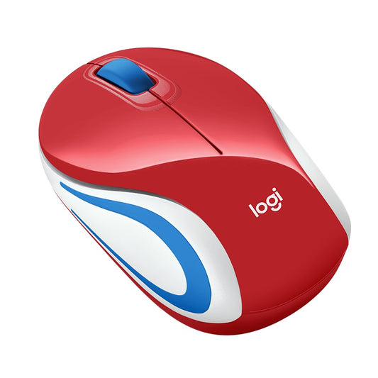 Logitech M187 Wireless Mouse Mini, 3 Button, USB Receiver, Colour: Red 910-005373