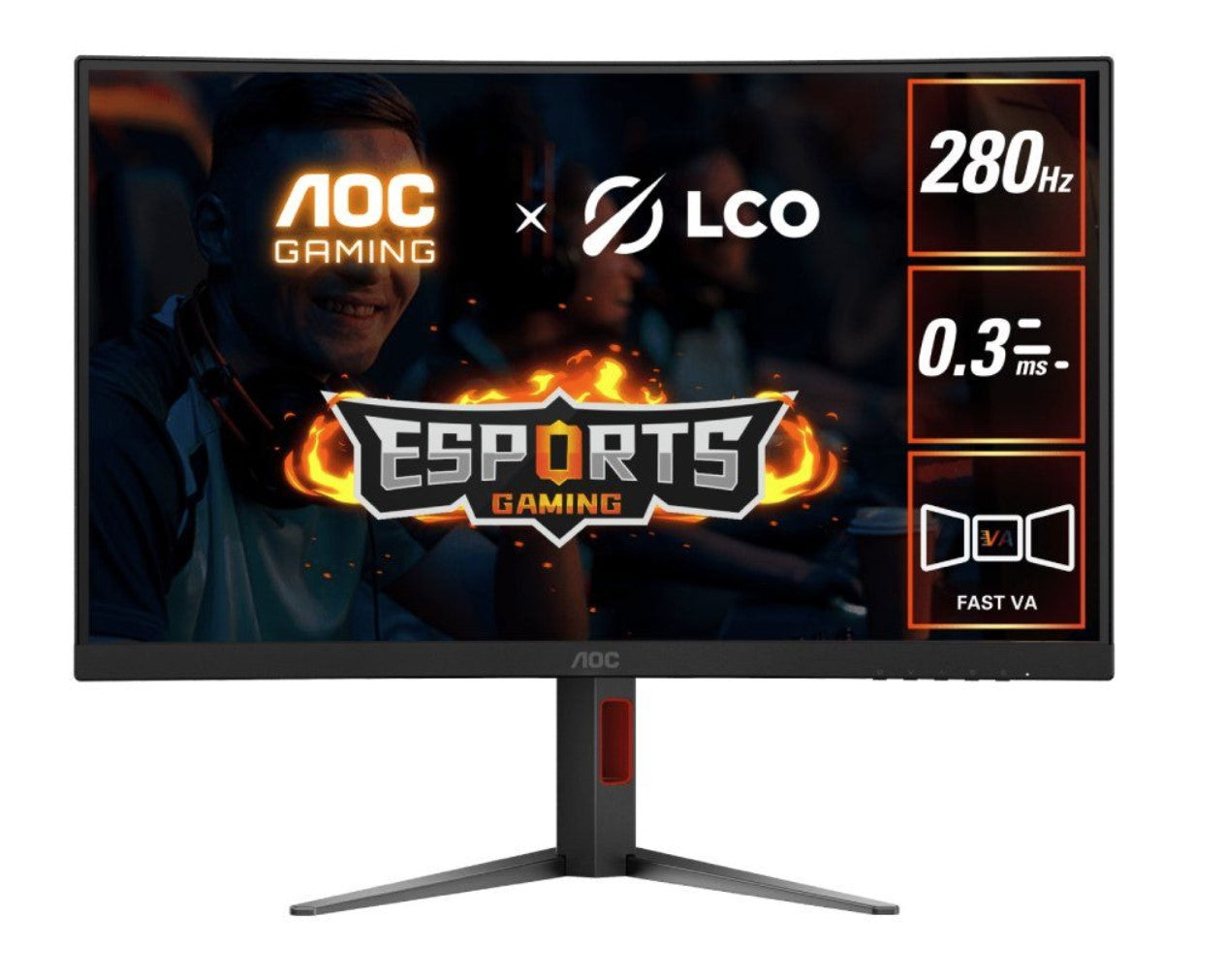 AOC 27' Curved 0.3ms 280Hz, 1920 x 1080 (FHD), Adaptive Sync, HDR10, HDMI 2.0 x 1, DisplayPort 1.4 x 1, Height Adjust, Gaming Monitors 2025 C27G4Z