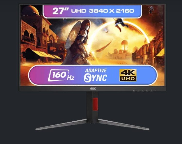 AOC 27' 4K Gaming Monitor - 160Hz 4K, 0.5ms MPRT, Fast IPS, 1.07B colors, HDR, Delta E<2, HDMI 2.1 & DP 1.4, tilt/swivel/height adjustable U27G42