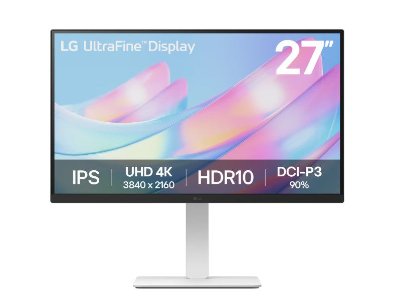 LG 27' 4K UHD UltraFine IPS Monitor with HDR10, DCI-P3 90%, 300 nits, USB-C, 3840x2160 resolution, 5ms, 60Hz, and tilt/height/swivel/pivot stand 27US550-W.AAU