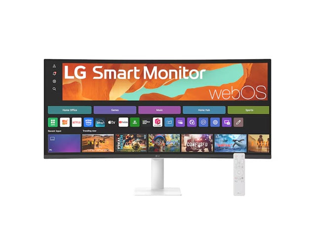 LG Smart Monitor 34' WQHD Curved display with 3440x1440 resolution, sRGB 99%, webOS, AirPlay 2, 2x7W speakers, 100Hz refresh rate & Bluetooth 34U601SA-W