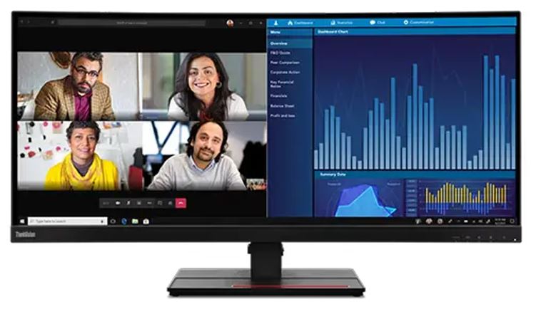 LENOVO ThinkVision P34W-20 34' 60Hz QHD IPS Monitor 4K 3440x1440 21:09 4ms Height Adjustable Tilt Swivel 100W PD HDMI DP LAN USB Speakers VESA 3yrs 63F2RAR3AU