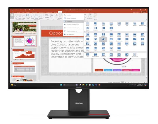 LENOVO ThinkVision T27i-40 27' FHD Monitor 120Hz 1920x1080 16:9 Height Adjustable Tilt Swivel Pivot USB-C 15W PD 3xUSB-A DP HDMI VGA ~63A4MAR1AU 64A5MAR6AU