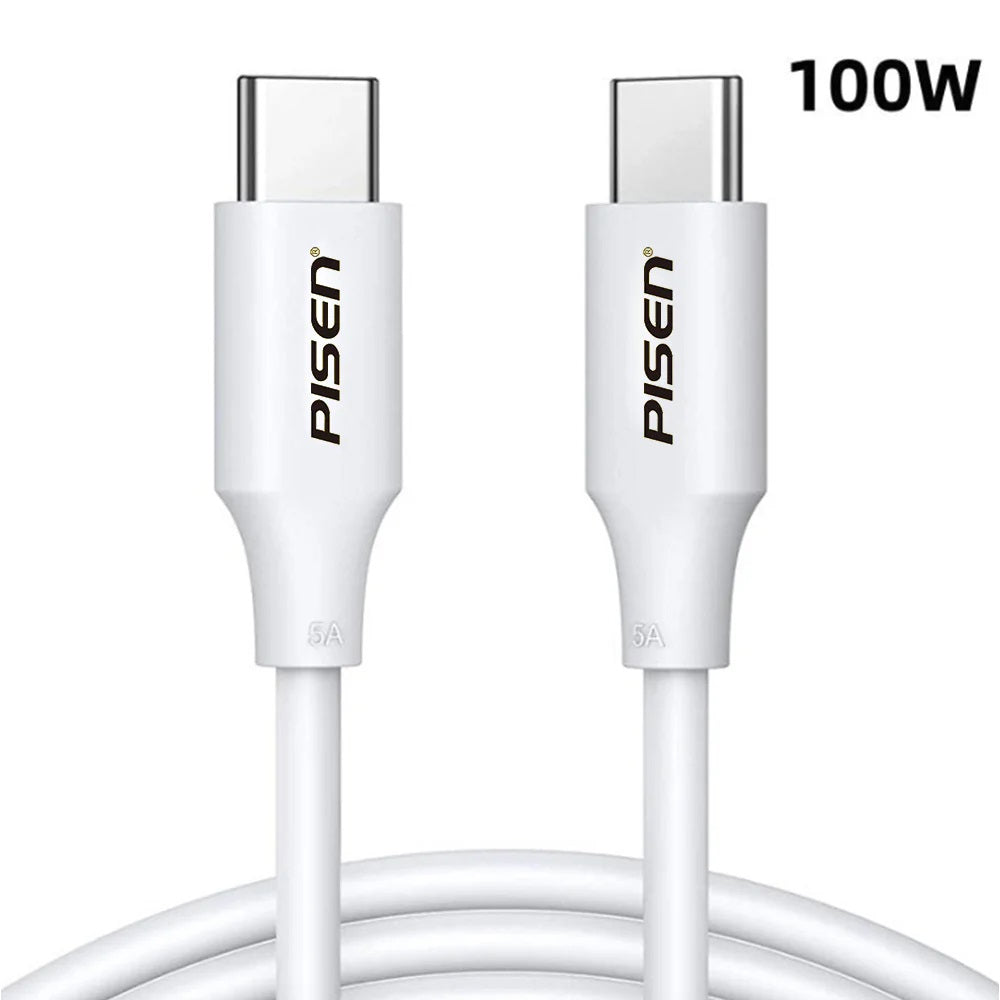 Pisen USB-C to USB-C 100W PD Cable (1M) White - Premium Quality, Fast Charge, 480Mbps, Durable, Samsung Galaxy, Apple iPhone, iPad, MacBook, Google, OPPO 6902957252157