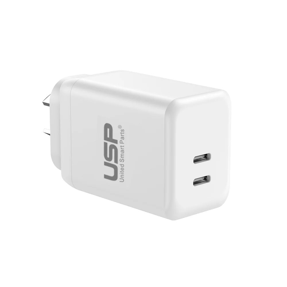 USP 45W Dual Ports USB-C PD GaN Wall Charger White - Charge Two Device Simultaneously, Smart & Reliable, Compact Design 6976552041607
