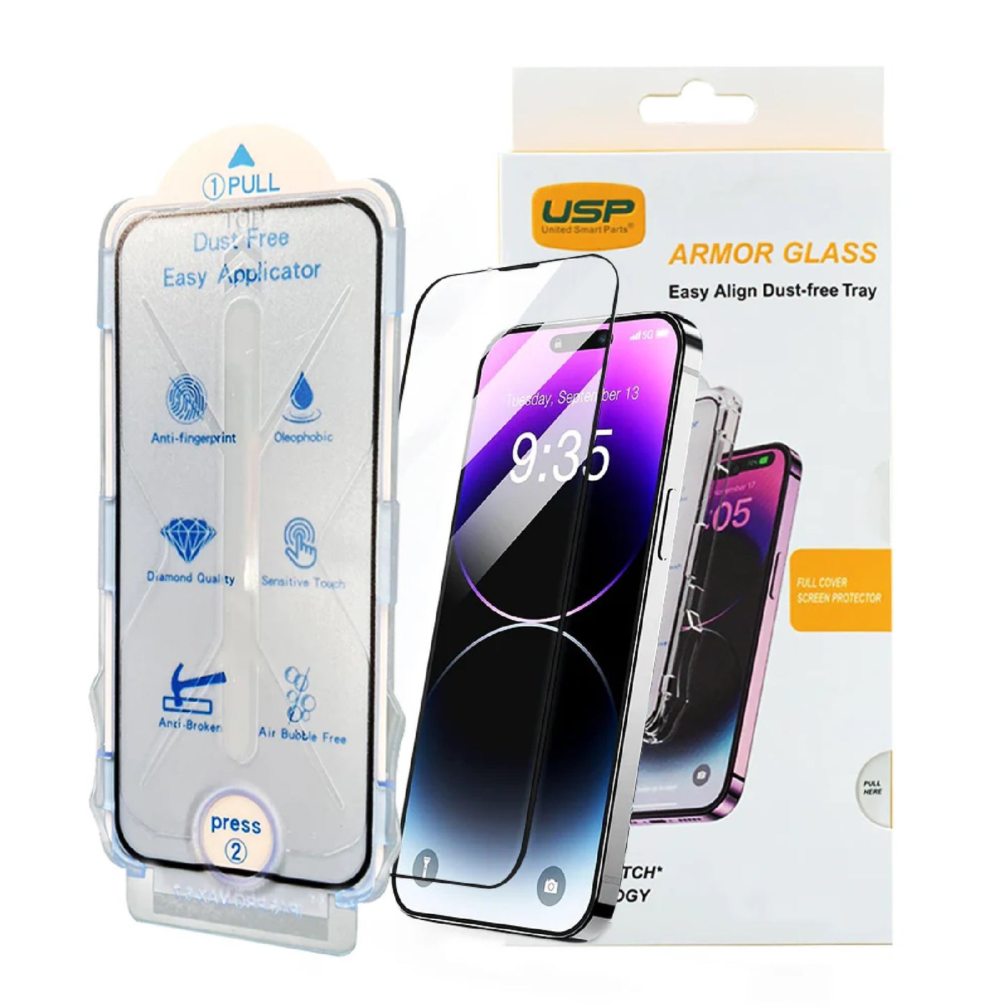 USP Apple iPhone 16 / iPhone 15 (6.1') Tempered Glass Screen Protector : Full Coverage, Easy Align Dust-free Tray, 9H Hardness, Bubble-Free 6976552041652