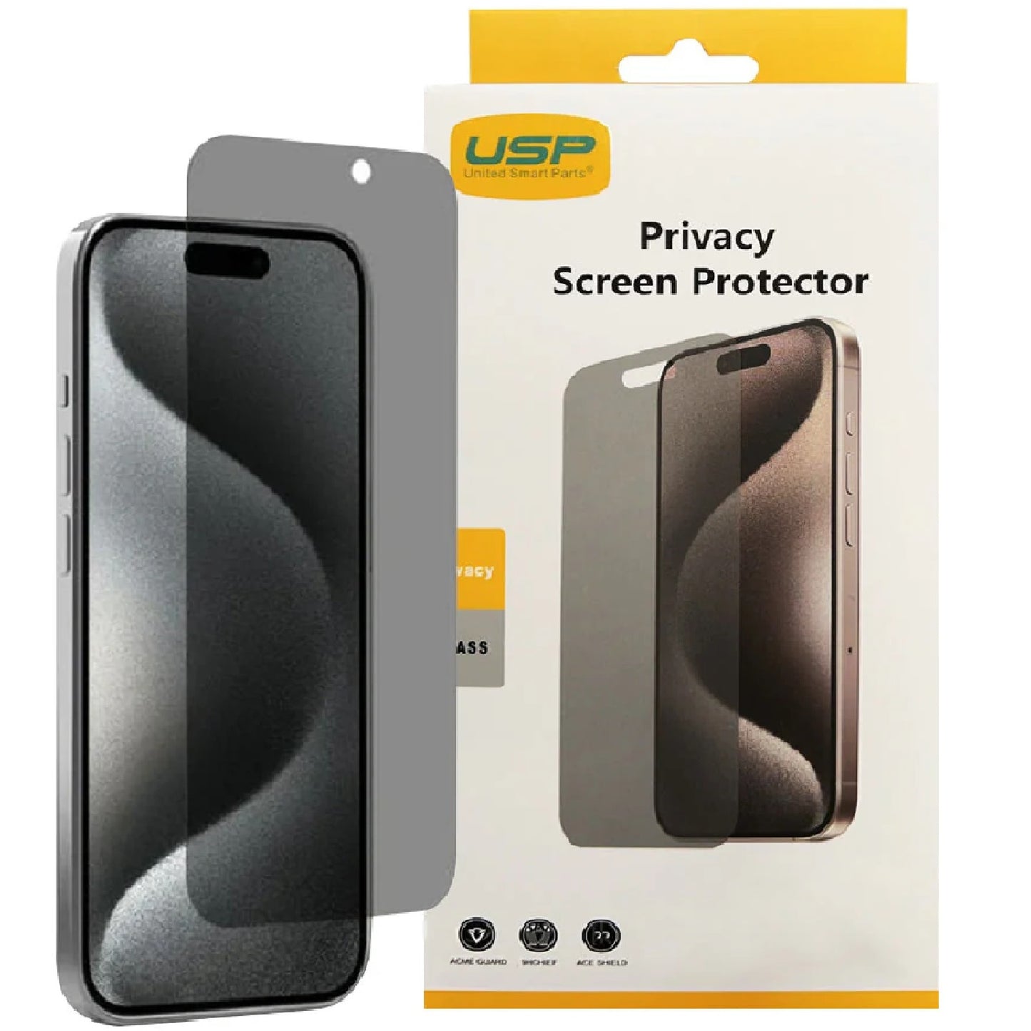 USP Apple iPhone 17 Pro / iPhone 17 / iPhone 16 Pro (6.3') Privacy Tempered Glass Screen Protector - 9H Surface Hardness, Best for Public Occasions 6976552042321