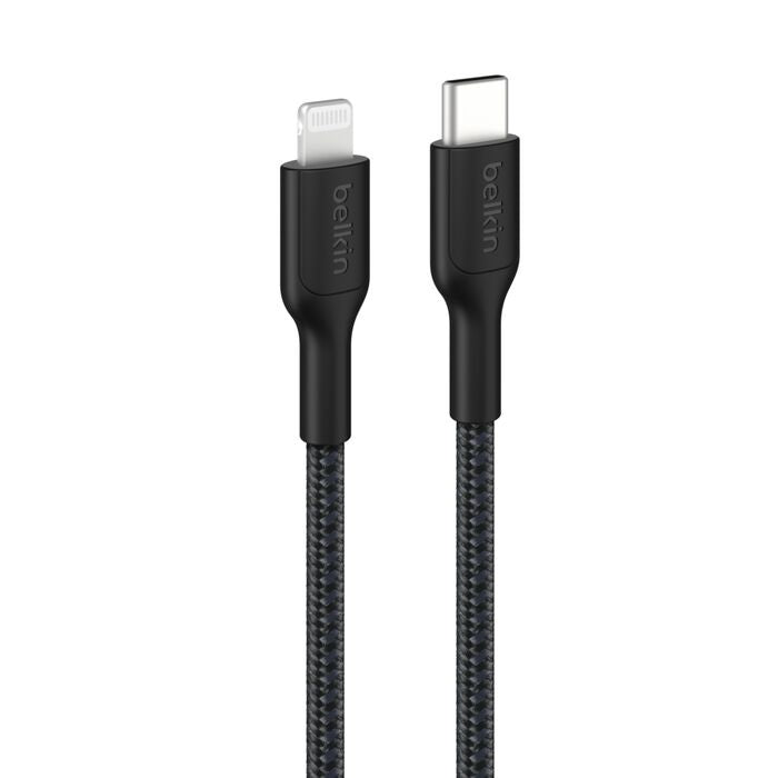Belkin Boostcharge Pro Braided Lightning to USB-C Cable (2M) - Black (CAA022FQ2MBK), 3A/15W, 480Mbps, 350K+ Bends, Apple, MFI-Certified, 2 Years Warranty CAA022FQ2MBK