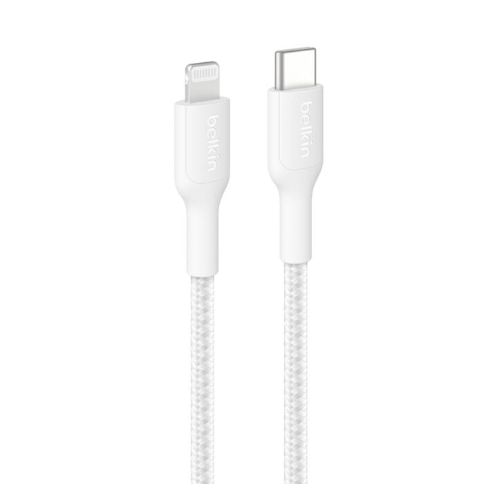 Belkin BoostCharge Pro Braided Lightning to USB-C Cable (2M) - White (CAA022fq2MWH), 3A/15W, 480Mbps, 350K+ Bends, Apple, MFI-Certified, 2 Years Warranty CAA022fq2MWH
