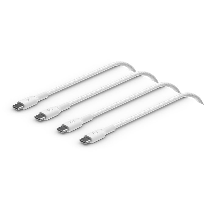 Belkin BoostCharge Braided USB-C to USB-C Cable (1M) (Pack of 2) - White (CAB004bt1MWH2PK), 3A/60W, 480Mbps, 30K+ Bends, Apple, 2 Years Warranty CAB004bt1MWH2PK