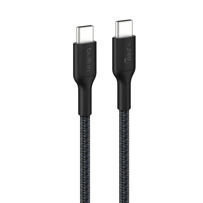 Belkin BoostCharge Pro Braided USB-C to USB-C Cable (1M) - Black (CAB025FQ1MBK), 5A/240W, 480Mbps, 350K+ Bend, USB-IF Certified, 2 Years Warranty CAB025FQ1MBK