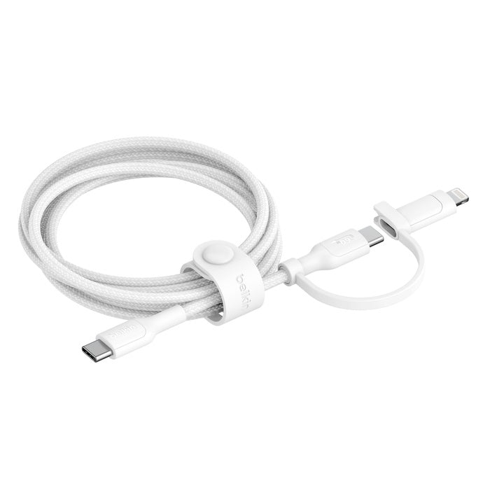 Belkin BoostCharge Pro 2-in-1 USB-C to USB-C/ Lightning (1.5M) - White (CAC003fq1.5MWH), 60W, 480Mbps, 30K+ Bends, Intertek-Certified, 2 Years Warranty CAC003fq1.5MWH
