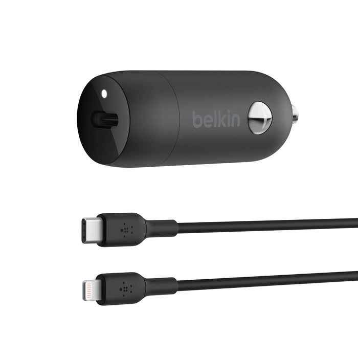 Belkin BoostCharge 30W USB-C PD Car Charger + Lightning to USB-C Cable (1M) - Black (CCA004bt1MBK-B5), Compact Design, USB-IF Certified, 2 Years Waranty CCA004bt1MBK-B5