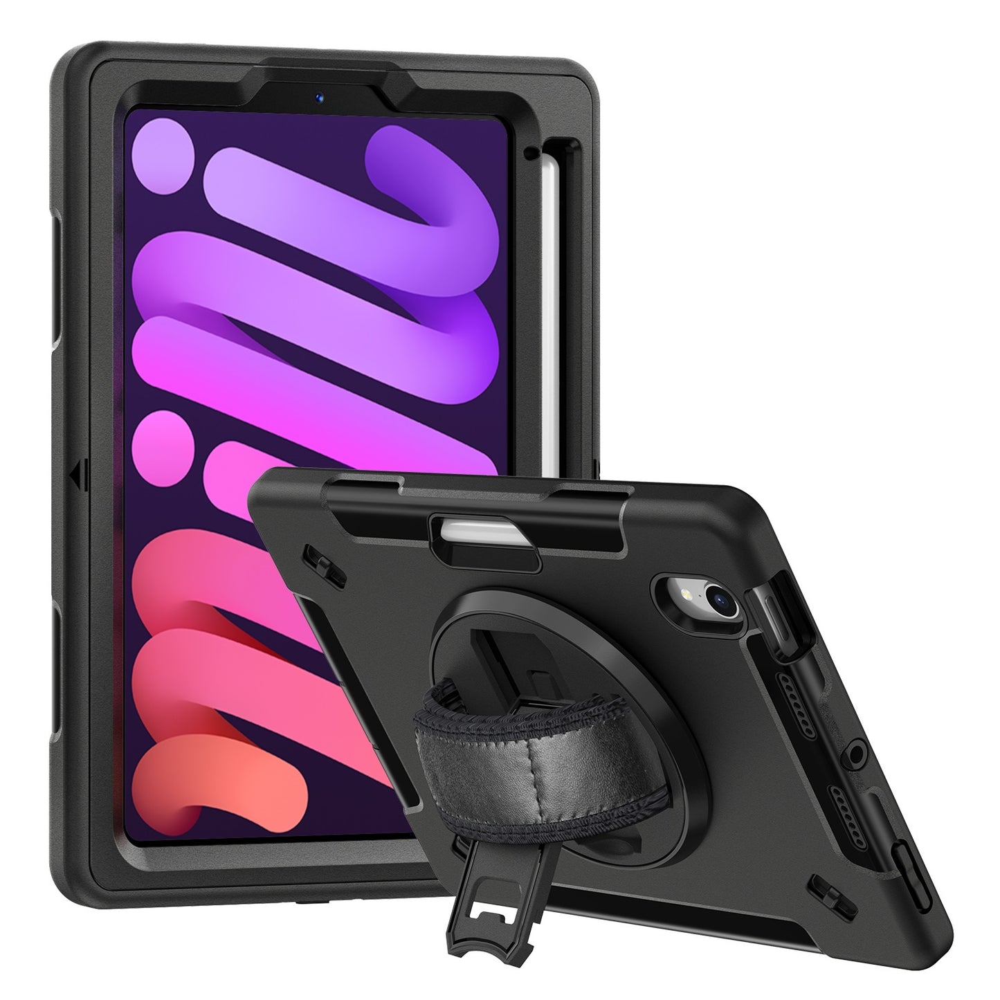 USP Rugged Apple iPad Mini A17 Pro (7th Gen)/ iPad Mini (8.3') (6th Gen) Case with Sling Black-Built-in-Kickstand, Adjustable Hand Strap, 3 YearWarranyt CHDPMINI6