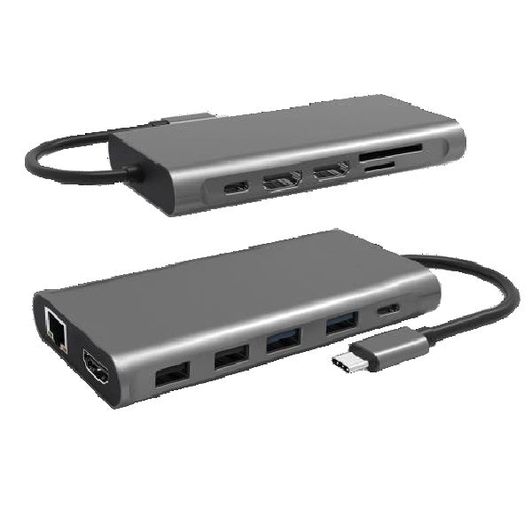 Cygnett Unite 12-in-1 USB-C Multiport Hub Adapter Dock(CY4549HUB12)4xUSB-A 2xUSB-C(100W PD/3.0)3xHDMI(60Hz/30Hz) 1xMicro SD, 2Years Warranty CY4549HUB12