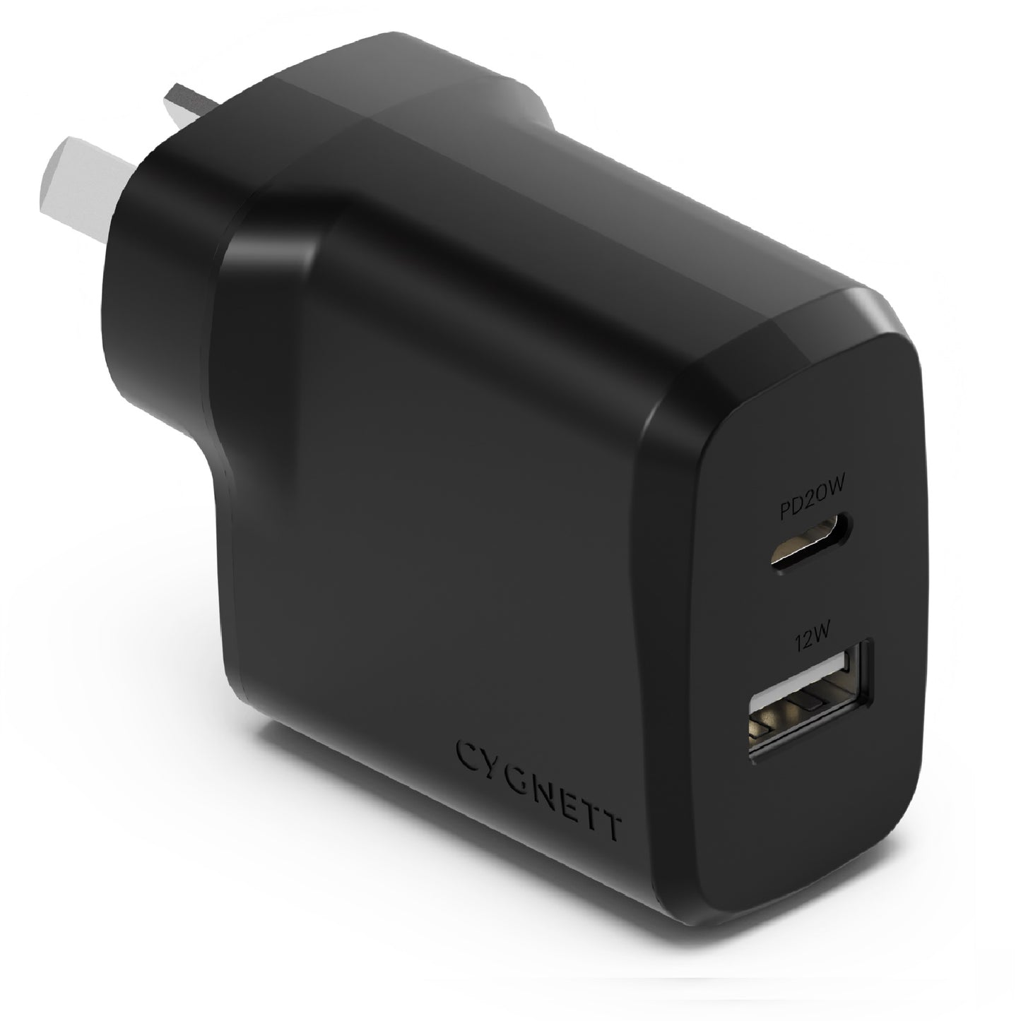 Cygnett PowerPlus 32W Dual Port (20W USB-C + 12W USB-A) PD Fast Wall Charger-Black(CY4773PDWCH), Palm-Size, Portable, Charge 2x Devices, 2 Years Warranty CY4773PDWCH