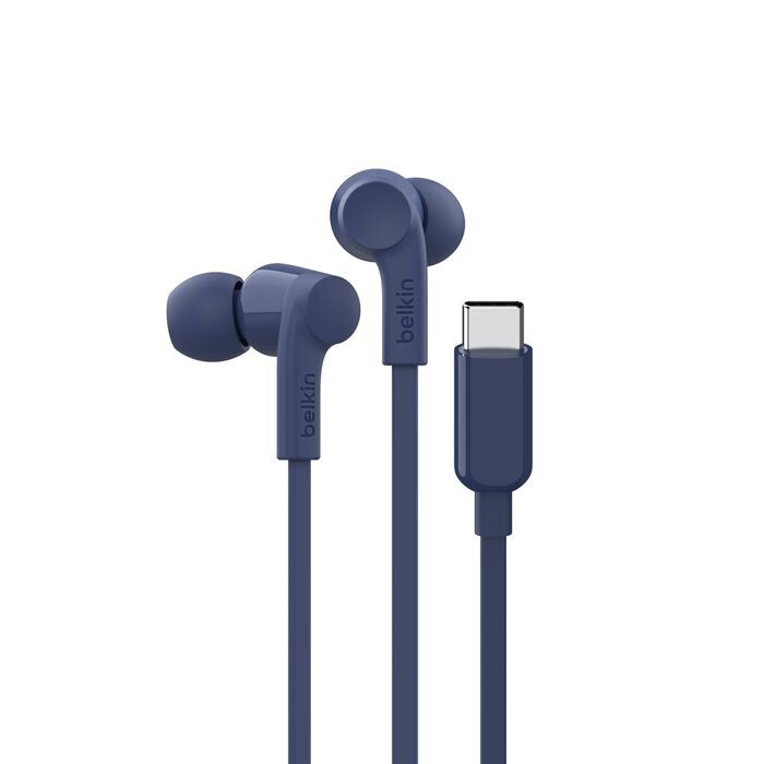 Belkin SoundForm USB-C Wired Earbuds With Adjustable Volume Limiter - Blue(G3H0002fqBLV2), IPX5-Rated, 10mm Drivers, Built-in Microphone, 2 Years Warranty G3H0002fqBLV2