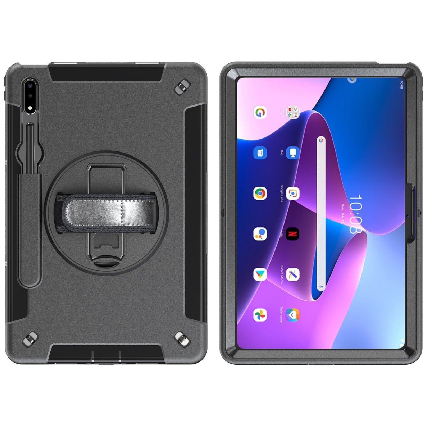 USP Rugged Lenovo Tab P11 (11') (2nd Gen) Case + Screen Protector Black - Built-in-Kickstand, Adjustable Hand Strap, Reinforced Corners, 3 Year Warranty HDTLP11