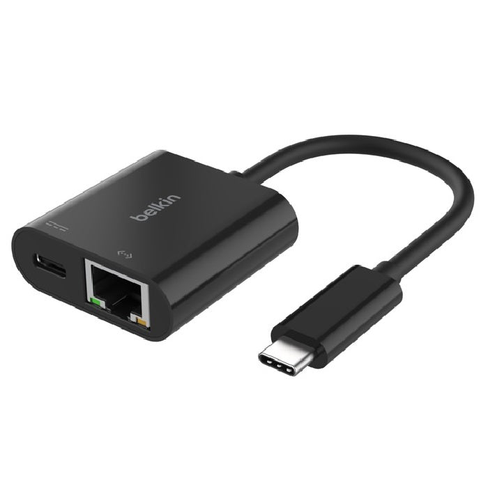 Belkin Connect USB-C to Ethernet + Charge Adapter 100W - Black (INC019BTBK), Compact, Ethernet Connection Supporting 10/100/1000 Mbps, 2 Years Warranty INC019BTBK