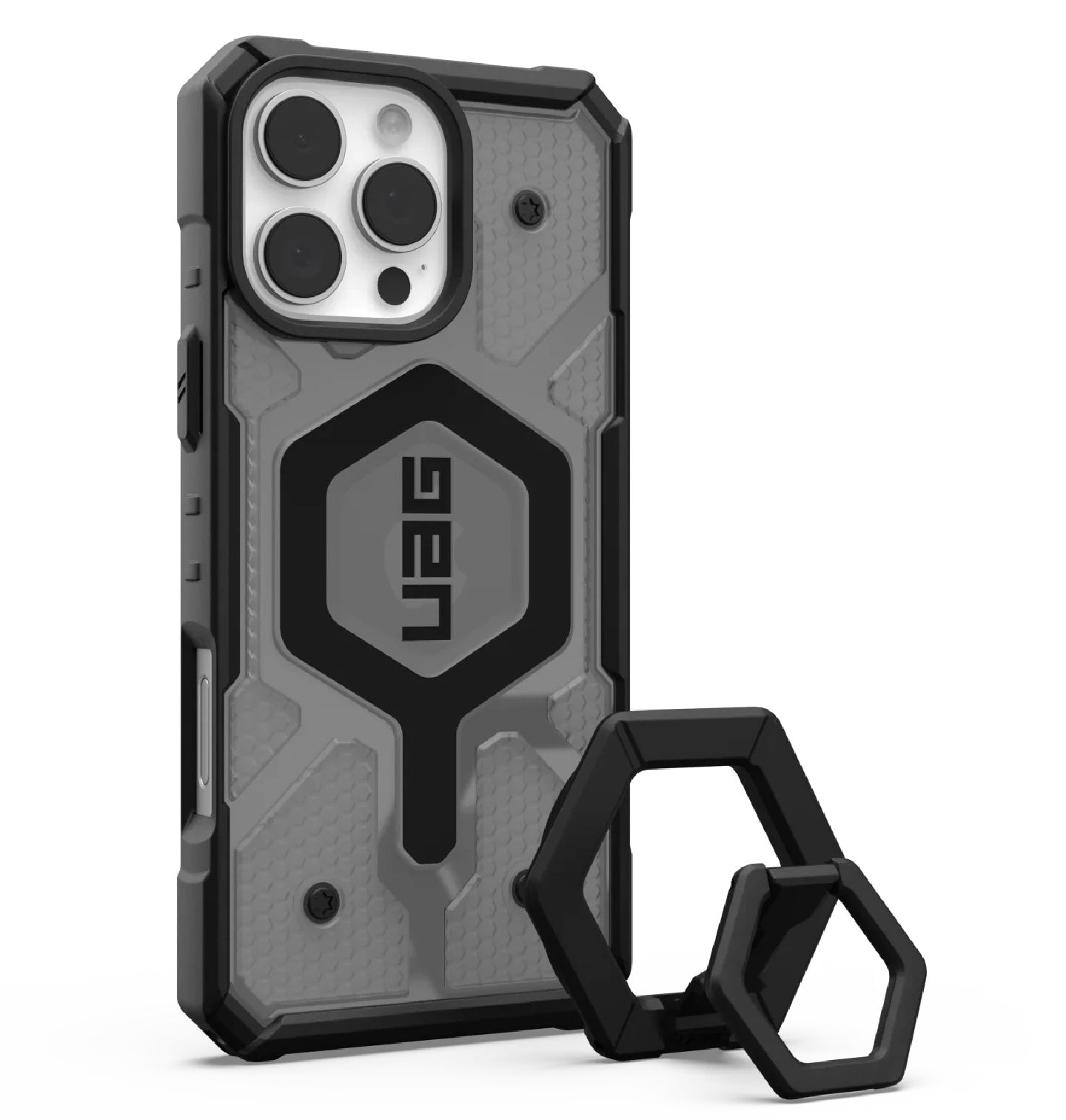 UAG Pathfinder Clear MagSafe Apple iPhone 16 Pro Max (6.9') Rugged Case + Black Ring Stand- Ash(1144651BV02), 10 Years Warranty 1144651BV02
