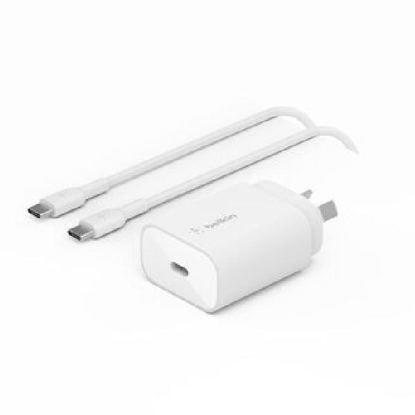 Belkin BoostCharge 25W USB-C Cubic Wall Charger + USB-C to USB-C Cable (1M) - White (WCA012au1MWH-B6), MFI-Certified, CEW $2500, 2 Years Warranty WCA012au1MWH-B6
