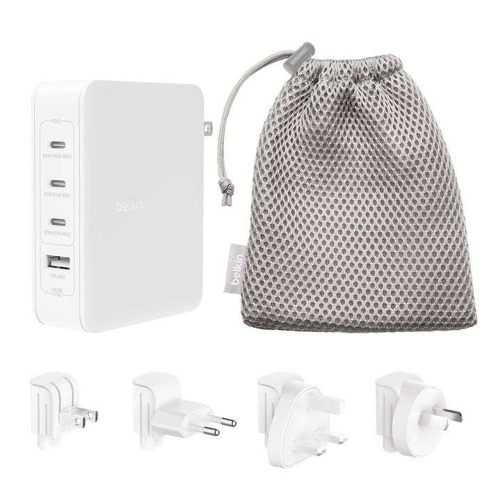 Belkin BoostCharge Pro 140W USB-C (PD 3.1) 4-Port GaN Wall Charger - White (WCH014BTWH-V3), 3x USB-C, 1xUSB-A, Travel-Ready, 2 Years Warranty WCH014BTWH-V3