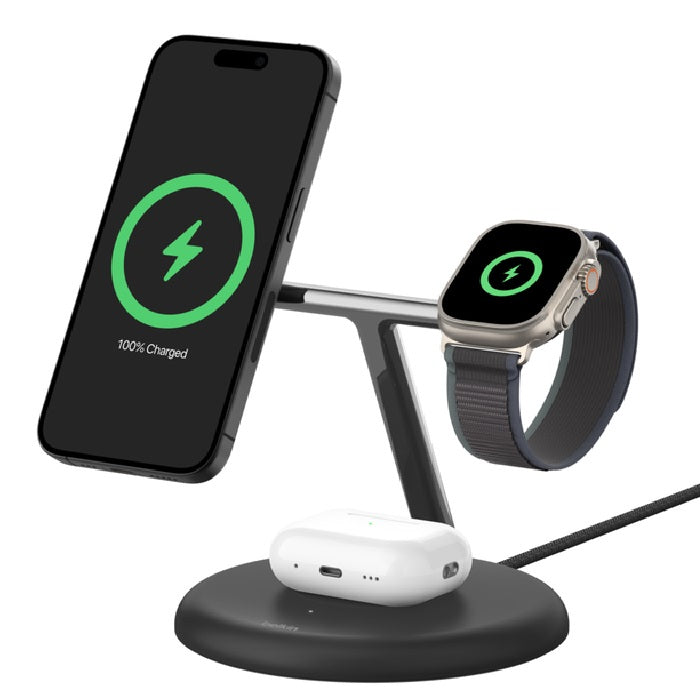 Belkin BoostCharge Pro 3-in-1 Magnetic Qi2 Wireless Charging Stand + 36W Wall Charger + USB-C Cable - Black(WIZ023AUBK), 15W, CEW $2500, 2 Years Warranty WIZ023AUBK