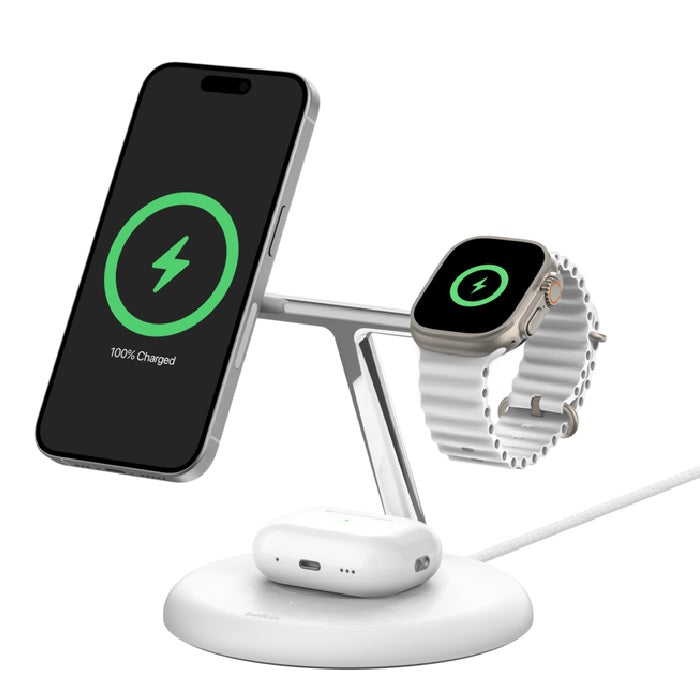 Belkin BoostCharge Pro 3-in-1 Magnetic Qi2 Wireless Charging Stand + 36W Wall Charger + USB-C Cable - White(WIZ023AUWH), 15W, CEW $2500, 2 Years Warranty WIZ023AUWH