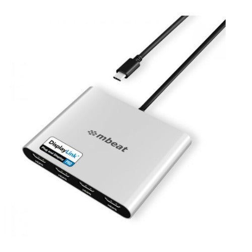 mbeat USB-C Quad 4K HDMI DisplayLink Adapter with PD Pass-through Quad 4K@60Hz 4 x HDMI 2.0 1 x USB-C 3.1 1 x USB-C PD 3.0 Supports up to 90W MB-DLA-CQ4H