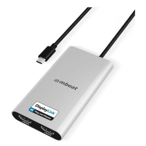 mbeat USB-C Dual 4K HDMI DisplayLink Adapter with PD Pass-through Dual 4K@60Hz 2 x HDMI 2.0 1 x USB-C 3.1 1 x USB-C PD 3.0 Supports up to 90W MB-DLA-CD2H